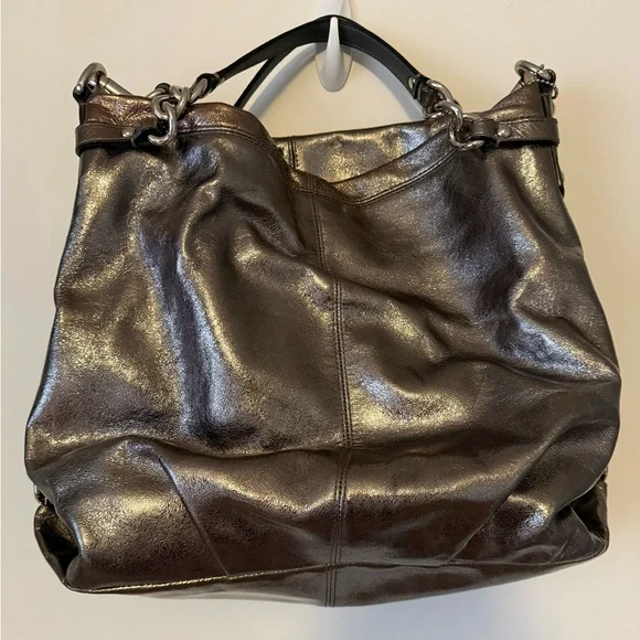 Coach Brooke Hobo Bag pewter-colored metallic leather shoulder bag - Picture 4 of 5